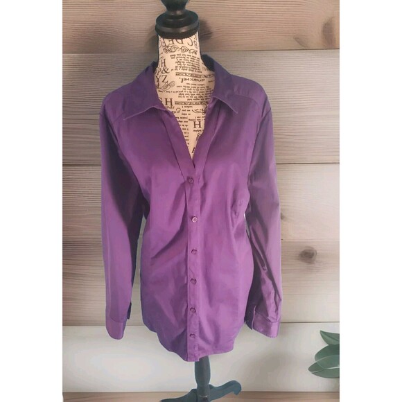 Womens Sz 24 Button Front Blouse Long Sleeve Purple Lane Bryant - Picture 1 of 11